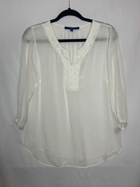 Apt. 9 Ivory Embroidered Split-Neck Tunic